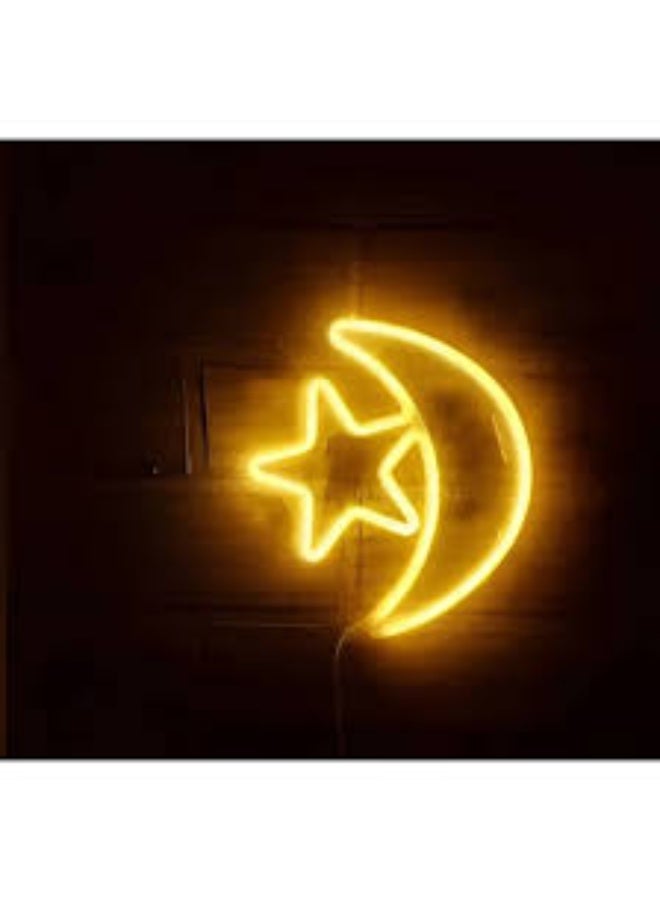 زينة رمضان سلسلة أضواء النجوم LED أضواء الستائر الزخرفية زينة العيد رمضان المثالي (هلال مع نجمة) 60 سم - Image 4